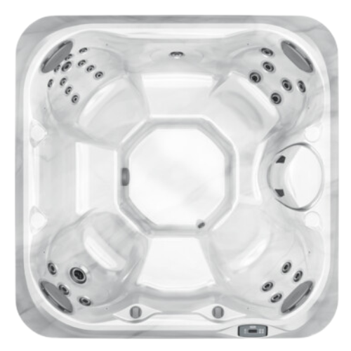 Top view of a hot tub with circular seats on a white background
