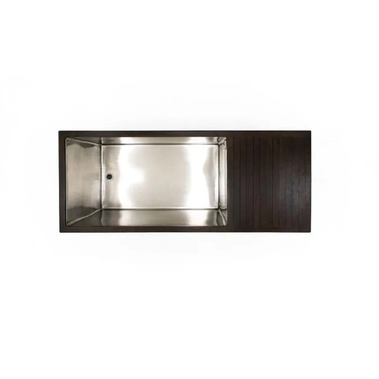 A Chill Tubs - Professional affordable Ice Baths ideal for gym fanatics, featuring a dark wooden or composite material. The image is taken from a top-down perspective, showing the tub's single basin and sleek, modern design—perfect for everyday use or filling with cold water for quick ice tub therapy.