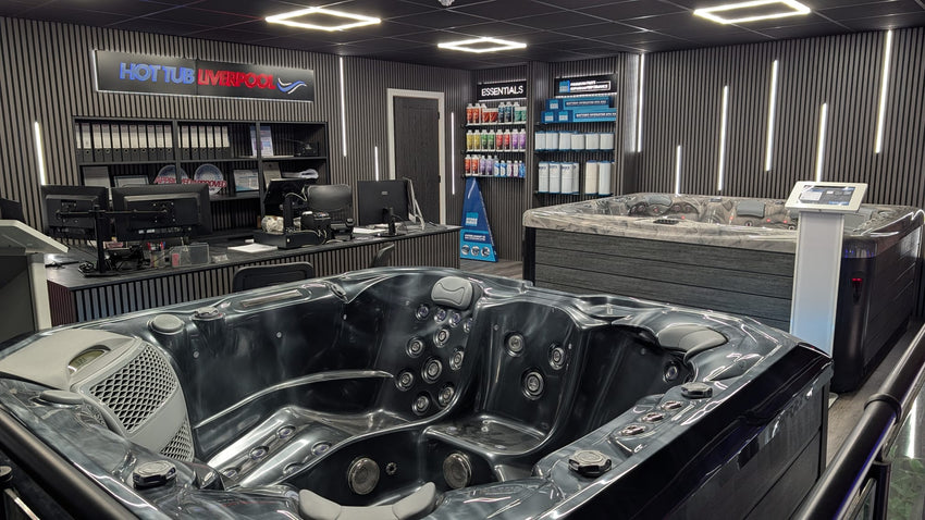 Hot tubs, advice desks and aftercare supplies upstairs at Hot Tub Liverpool