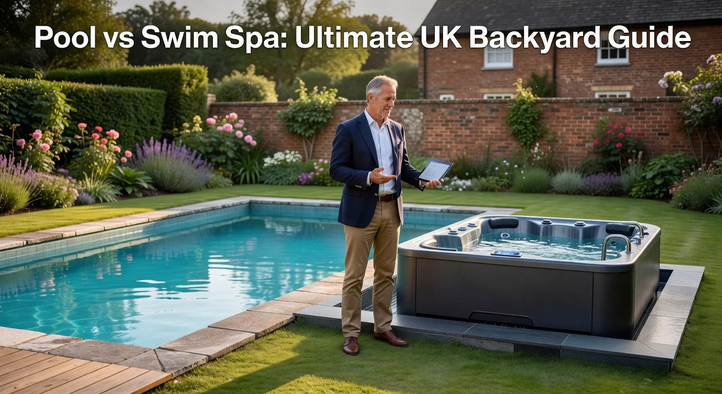 Professional header image for comparison analysis: Pool vs Swim Spa: Ultimate UK Backyard Guide