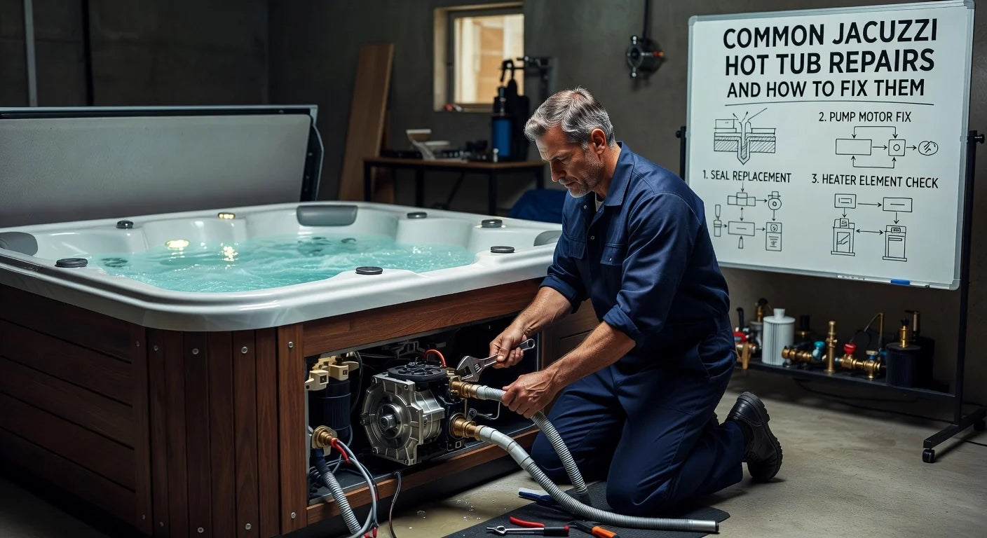 Professional header image for list-based article: Common Jacuzzi Hot Tub Repairs and How to Fix Them