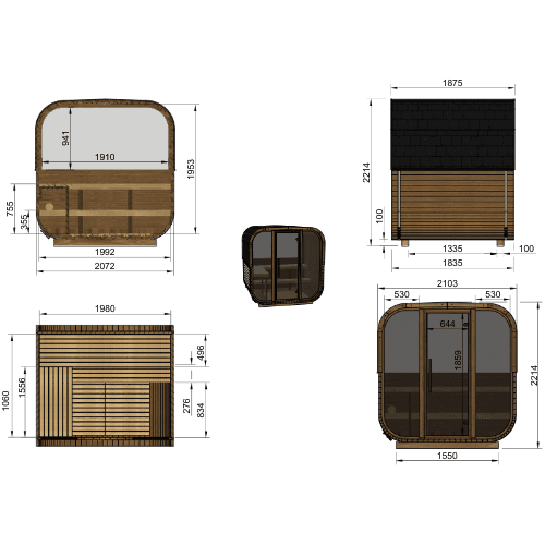 Hanscraft Quadra X Half Glass Back Outdoor Sauna for 2-4 Persons