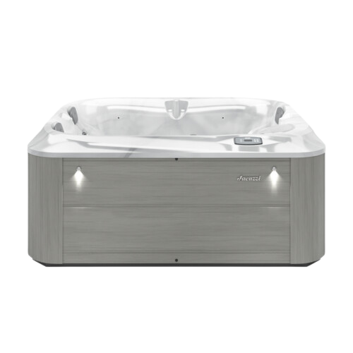 Hot tub with white interior and gray exterior on a white background