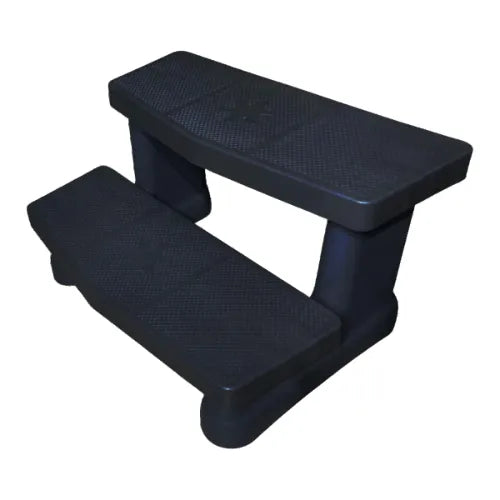 An Easy Steps (Black) by Hot Tub Liverpool is shown. Each step has a textured, non-slip platform. The design is sturdy with rounded edges, and the steps, perfect for spa use, are supported by solid vertical panels on each side.