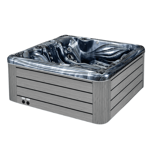 Side view of Neptune hot tub showcasing sleek design.