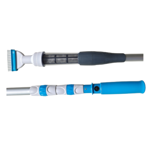 Two pool cleaning tools with different attachments on a white background