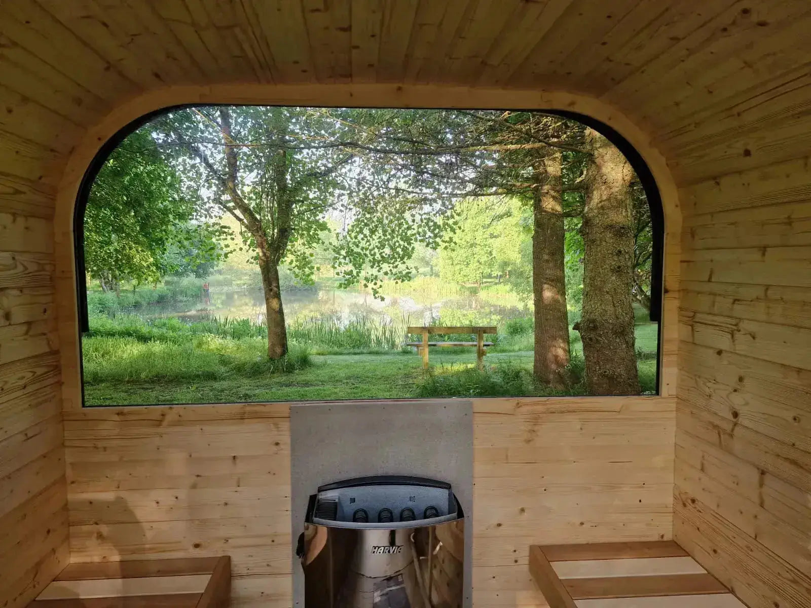 View from inside Woodpecker 2024 Cube Sauna