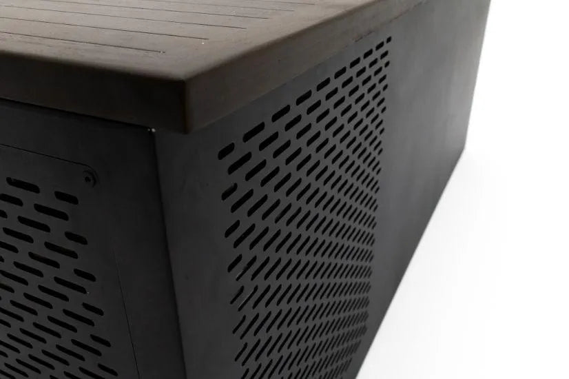 A close-up of a Chill Tubs - Professional affordable Ice Baths ideal for gym fanatics by Chill Tubs with a perforated side panel for ventilation, reminiscent of the chill tubs used in cold water therapy. The device has a slightly slanted corner and is placed against a white background.