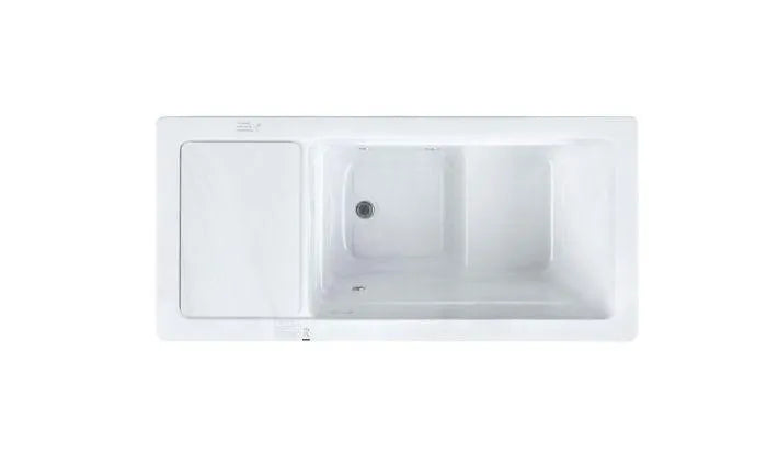 An image of a Chillax Ice Bath & Chill Tub Professional affordable wellness Ice Baths & Plunge Pool by Chill Tubs. The tub has a smooth, glossy finish and a single central drain in the right bowl, perfect for prepping an ice bath or cold water immersion to aid in inflammation reduction.