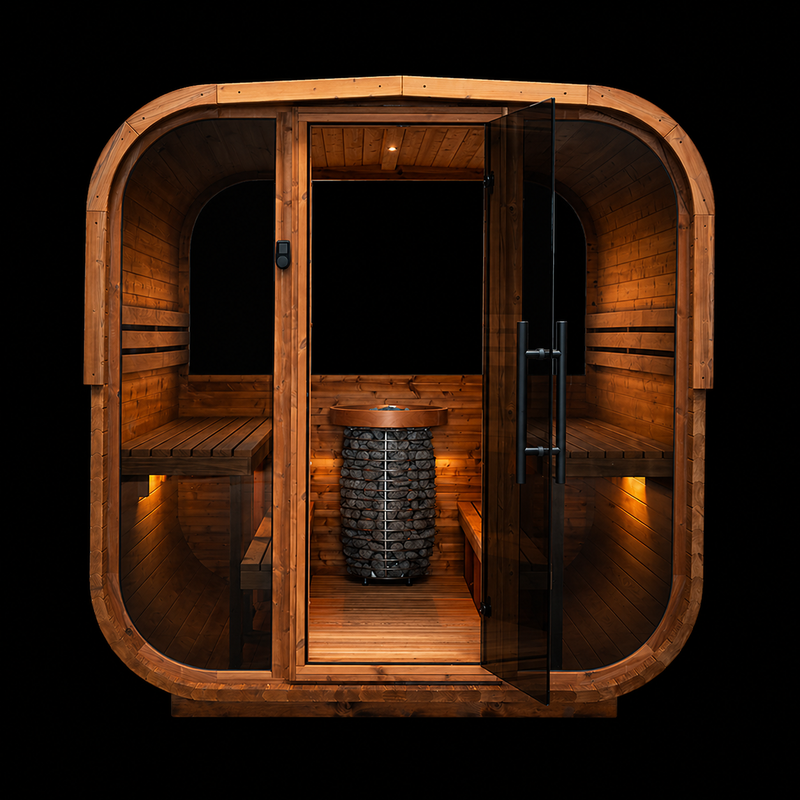Hanscraft Quadra XL Half Glass Back Outdoor Sauna for 4-6 Persons