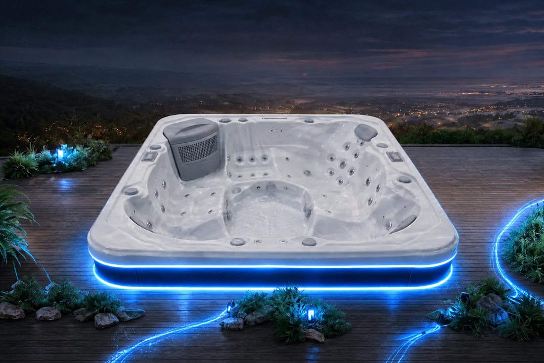 Elite collection hot tub in a garden setting