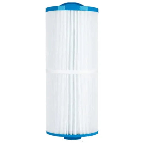 Image of a cylindrical Jacuzzi® - Filter for J415, 425, 465, 470, 480, 495 & J575,585 (2013+) with blue plastic end caps. The filter is white and appears to be pleated for increased surface area, ensuring purified water flows smoothly through your hot tub accessories.