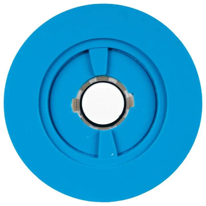 Close-up of a Jacuzzi® - Filter for J415, 425, 465, 470, 480, 495 & J575,585 (2013+) with a metallic center, reminiscent of a Jacuzzi filter. The object has a segmented design with three evenly spaced grooves extending outward from the center. The metallic core, surrounded by a silver ring, evokes the pristine look associated with purified water.