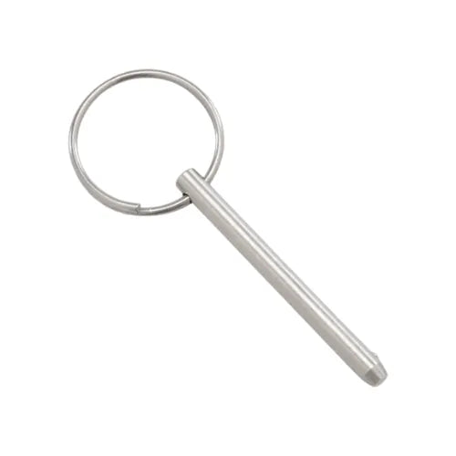 A Jacuzzi® - Proclarity J400 & J500 Canister Pin Part with a simple, sleek design. It features a circular ring attached to a narrow, cylindrical bar made of polished metal. The ring is suitable for attaching keys or other small items, making it perfect for securing your hot tub or Jacuzzi® filter canister pin.