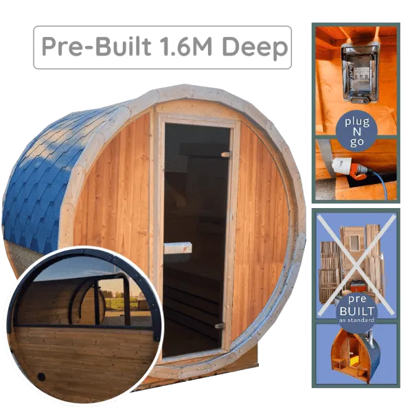 Sunbeach Half Rear Panoramic Glass Woodland Effect Terrace Sauna 1.6m Deep (Pre-Built) - Hot Tub Liverpool